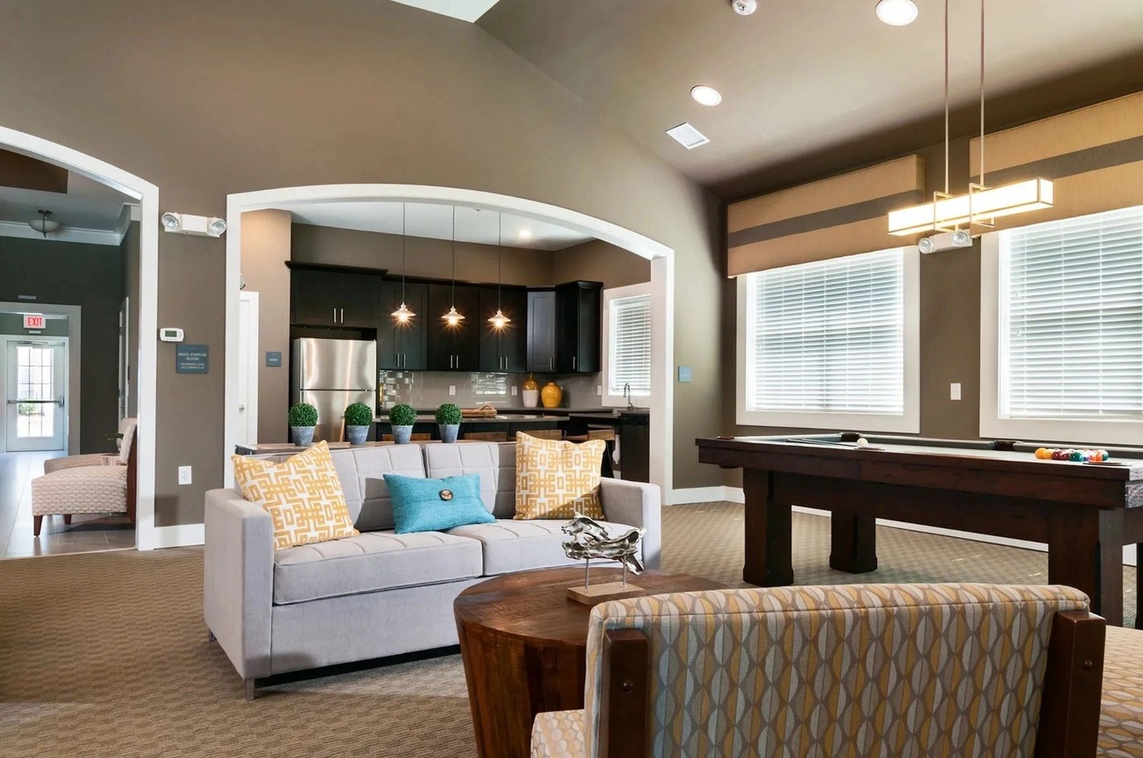 Morgan Bluff great room seating and billiards